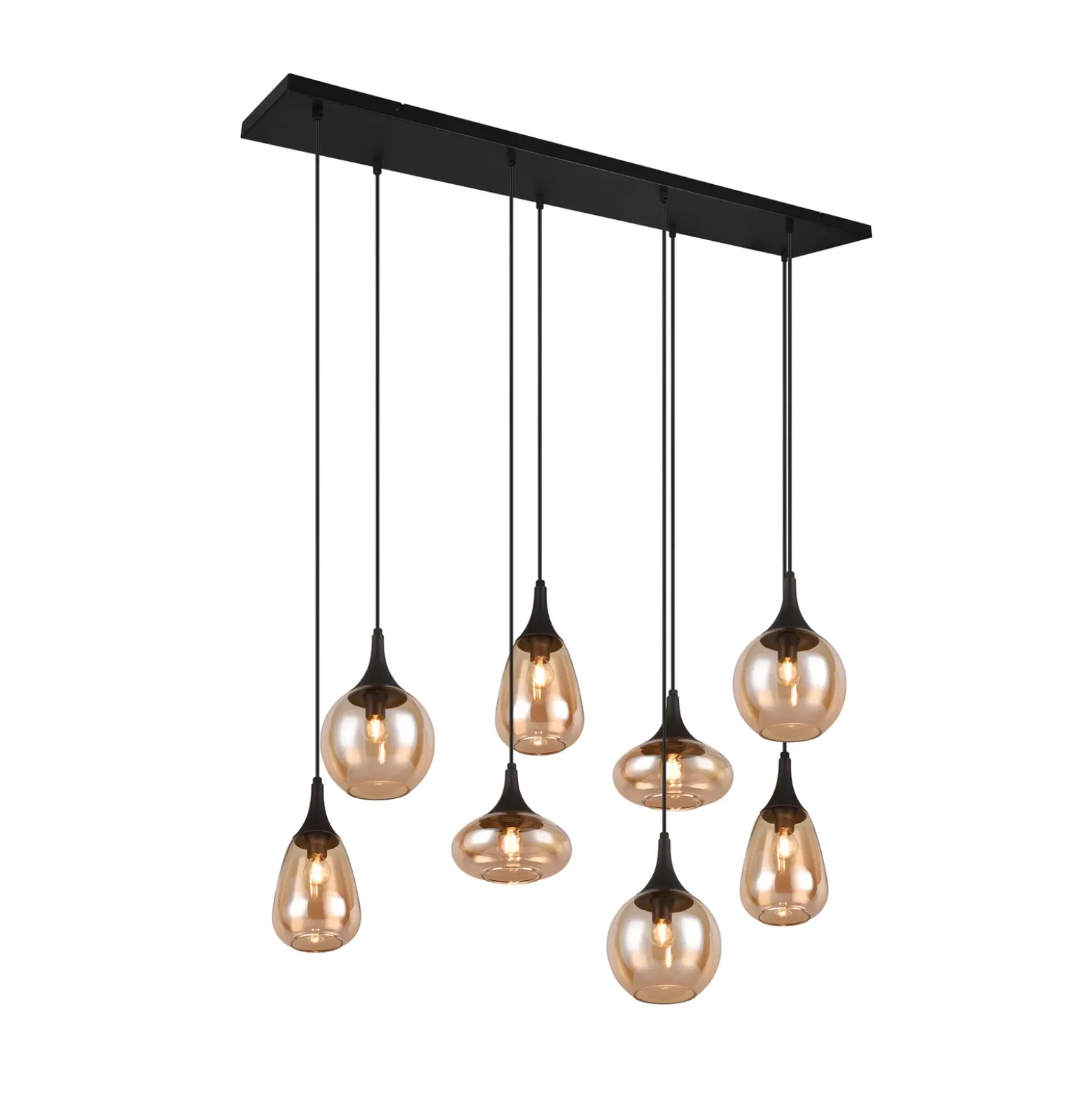 Lámpara colgante Lumina, 8 luces, negro/ámbar, cristal