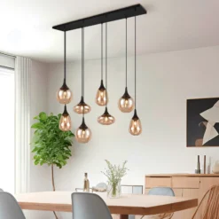 Lámpara colgante Lumina, 8 luces, negro/ámbar, cristal