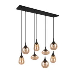Lámpara colgante Lumina, 8 luces, negro/ámbar, cristal