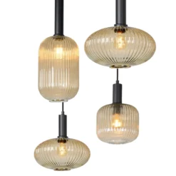 Lámpara colgante Maloto, cristal, 7 luces, ámbar, 150 cm