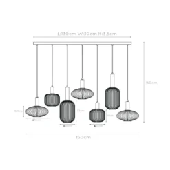 Lámpara colgante Maloto, cristal, 7 luces, ámbar, 150 cm