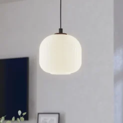 Lámpara colgante Mantunalle, Ø 20 cm, blanco/negro, cristal