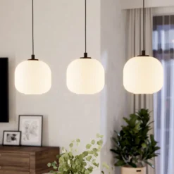 Lámpara colgante Mantunalle, longitud 120 cm, negro/blanco, 3 luces.