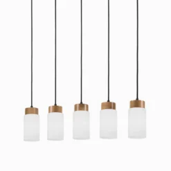 Lámpara colgante Markus, vidrio opalino/madera de roble, longitud 100 cm, 5