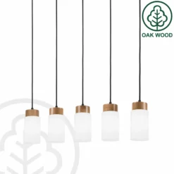 Lámpara colgante Markus, vidrio opalino/madera de roble, longitud 100 cm, 5