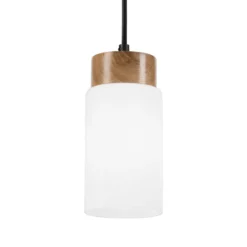 Lámpara colgante Markus, vidrio opalino/madera de roble, Ø 9,5 cm, E27