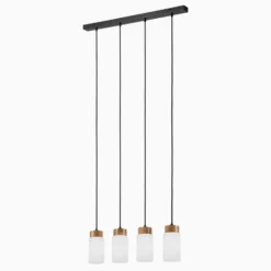 Lámpara colgante Markus, vidrio opalino/madera de roble, longitud 80 cm, 4