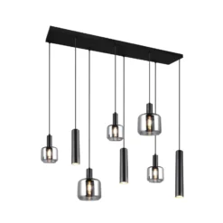 Lámpara colgante Mataro, cromo/negro, 118 cm, 8 luces cristal/metal