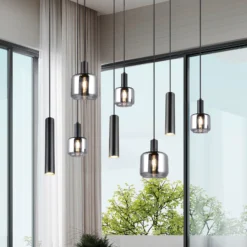 Lámpara colgante Mataro, cromo/negro, 118 cm, 8 luces cristal/metal