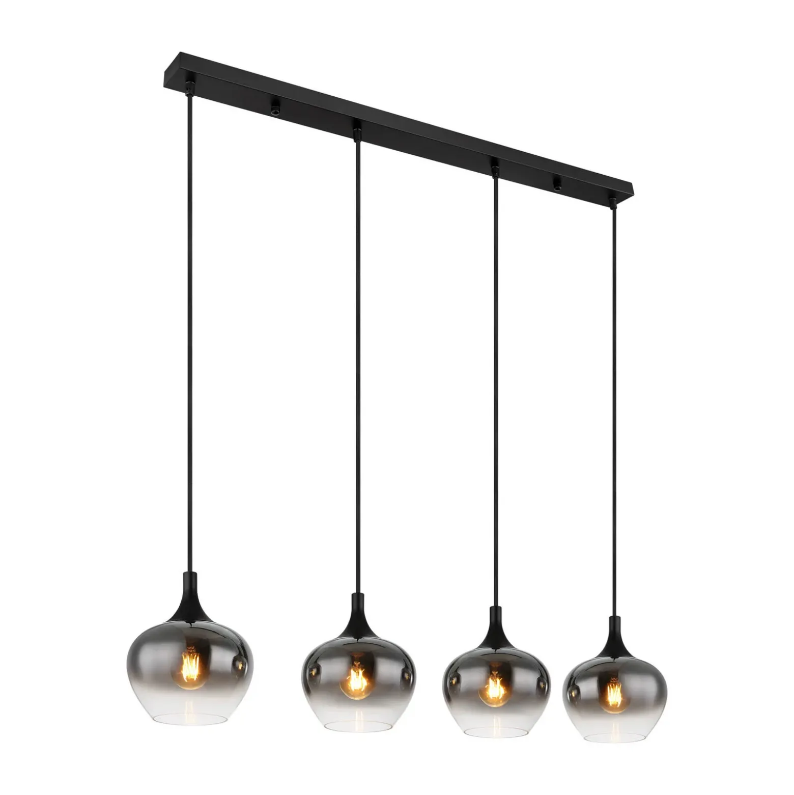 Lámpara colgante Maxy, longitud 100 cm, gris humo, cristal, 4 luces.