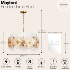 Lámpara colgante Maytoni Aster, cristal, Ø 62,6 cm, 8 x E14