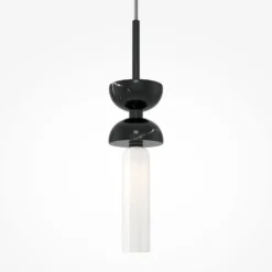 Lámpara colgante Maytoni Kyoto, negra, Ø 10 cm, mármol, cristal