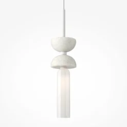 Lámpara colgante Maytoni Kyoto, blanca, Ø 10 cm, mármol, cristal