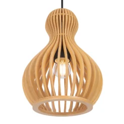 Lámpara colgante Maytoni Roots, Ø 20 cm, altura 27 cm, madera/negro