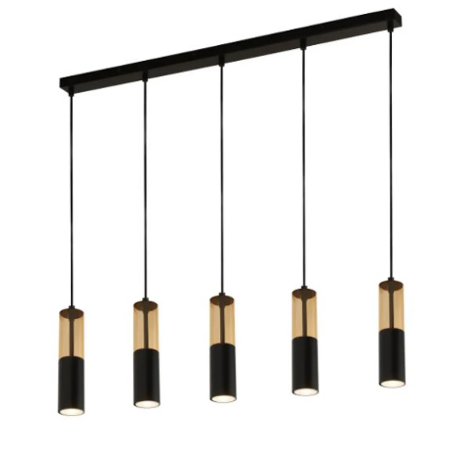 Lámpara colgante Merrygold, negro/ámbar, metal, GU10, 5 luces.