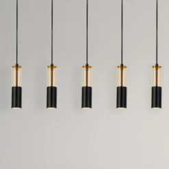 Lámpara colgante Merrygold, negro/ámbar, metal, GU10, 5 luces.