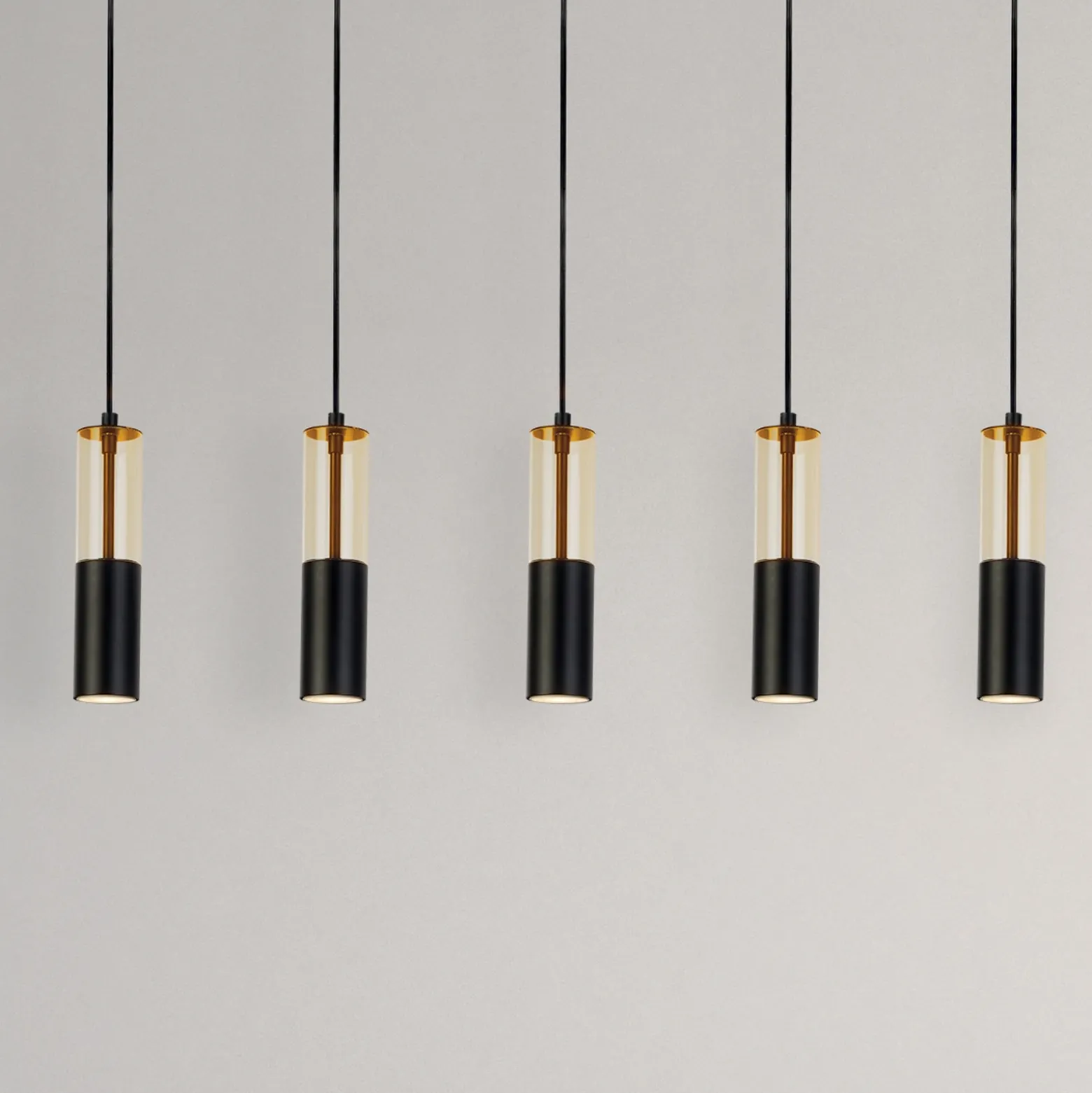 Lámpara colgante Merrygold, negro/ámbar, metal, GU10, 5 luces.