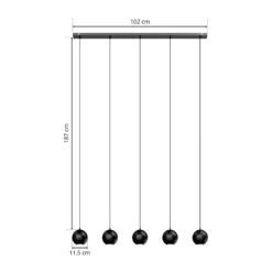 Lámpara colgante Midway, negra, 5 luces, 105 cm de largo, GU10