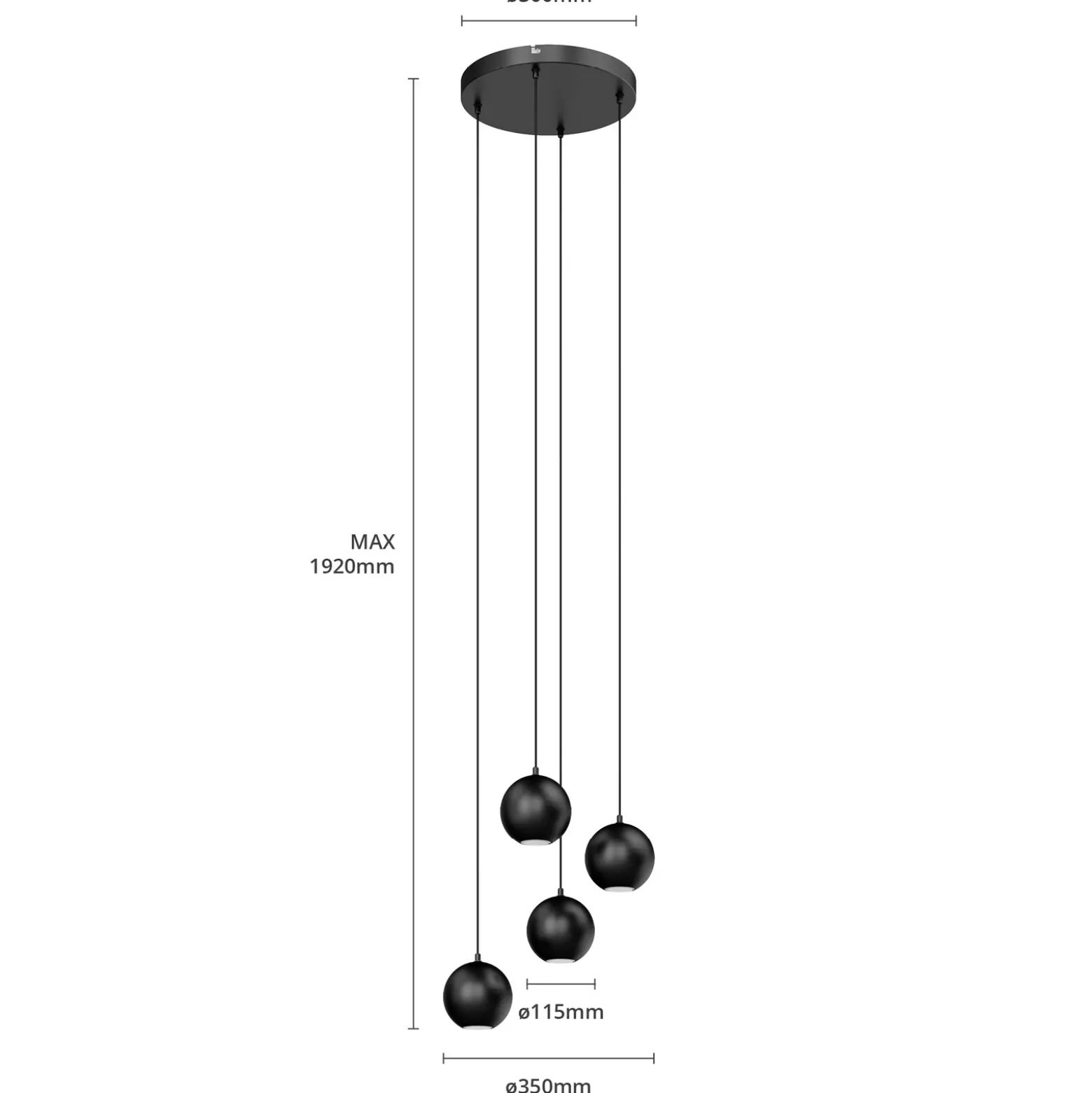 Lámpara colgante Midway, negra, 4 luces, Ø 35 cm, GU10