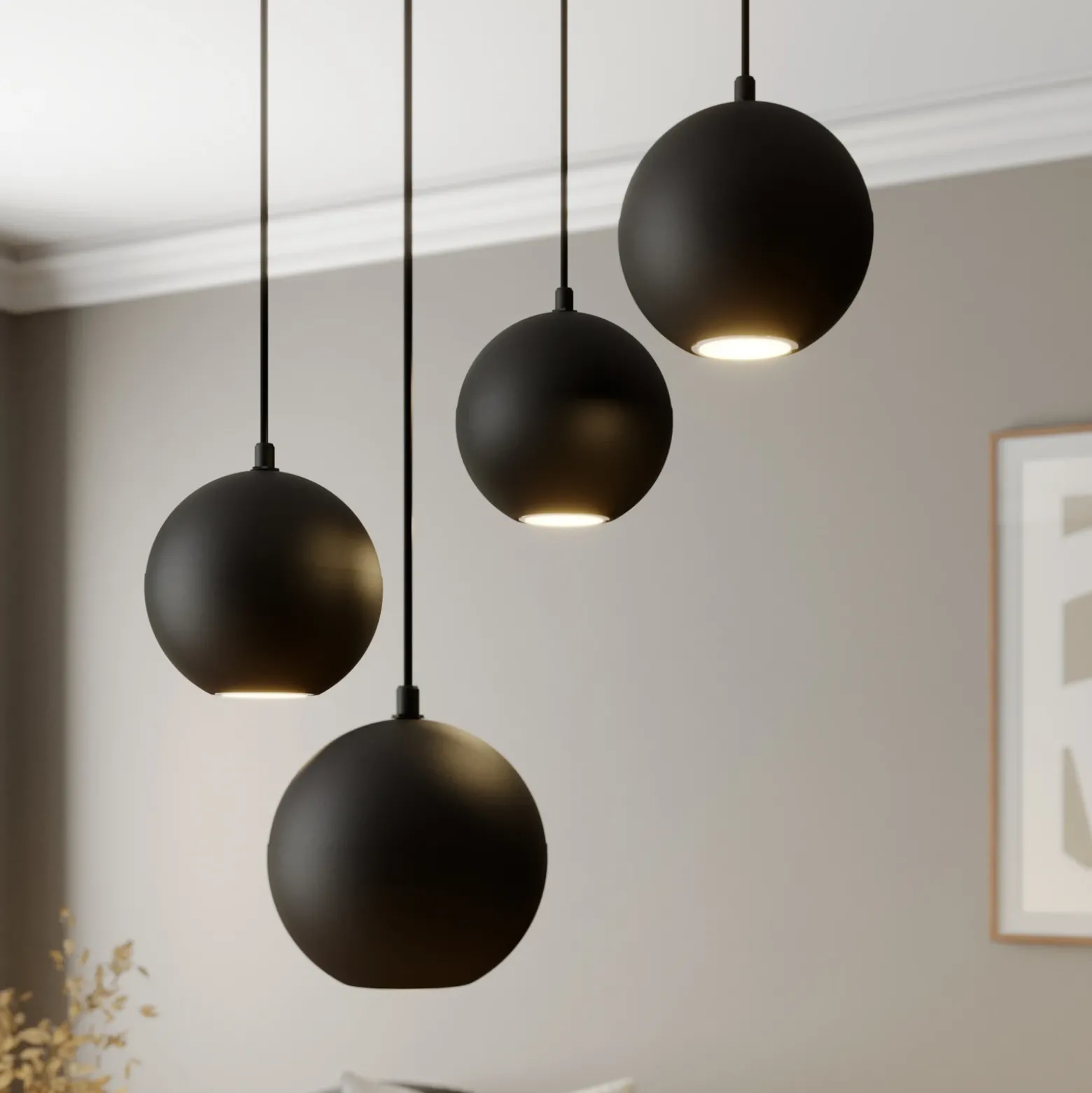 Lámpara colgante Midway, negra, 4 luces, Ø 35 cm, GU10