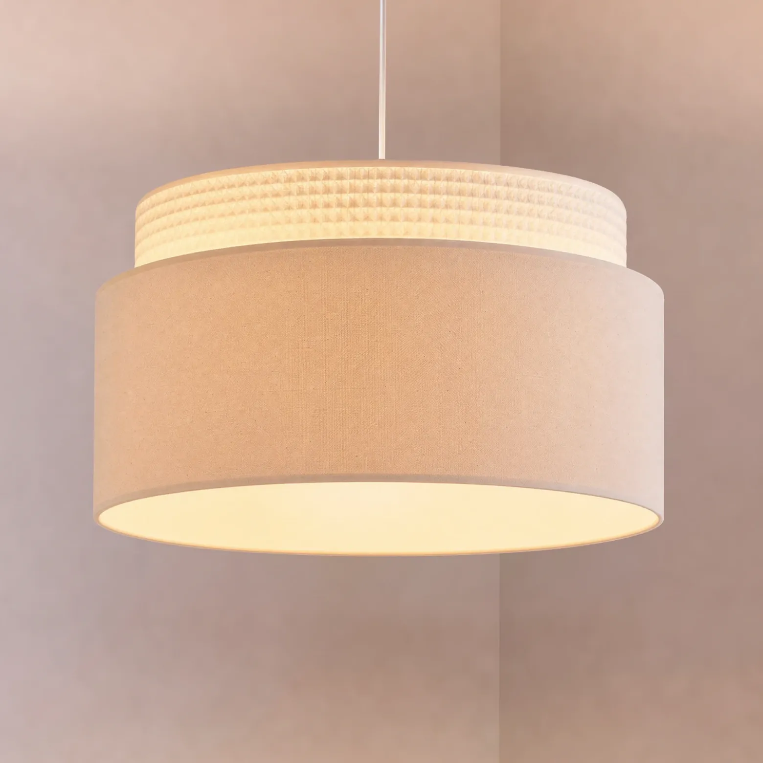 Lámpara colgante Milano, crudo/beige, Ø 45 cm, tejido, E27