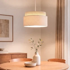 Lámpara colgante Milano, crudo/beige, Ø 45 cm, tejido, E27