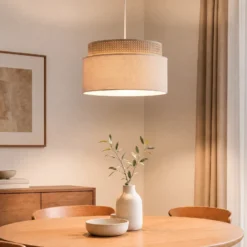 Lámpara colgante Milano, marrón café/beige, Ø 45 cm, tejido, E27