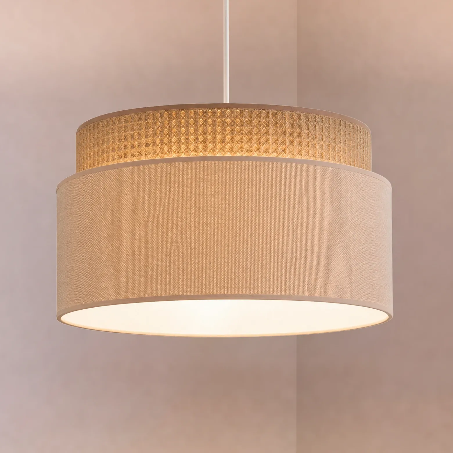 Lámpara colgante Milano, marrón café/beige, Ø 45 cm, tejido, E27