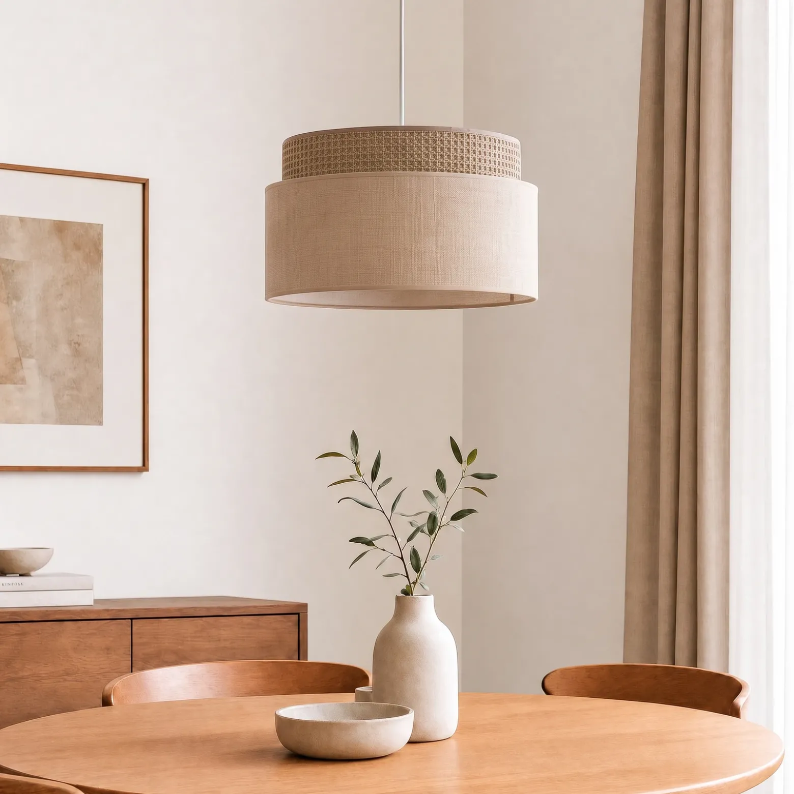 Lámpara colgante Milano, marrón café/beige, Ø 45 cm, tejido, E27