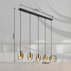 Lámpara colgante Milley, longitud 105 cm, color latón, 5 luces.