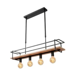 Lámpara colgante Milonga, negra, longitud 100 cm, metal/madera
