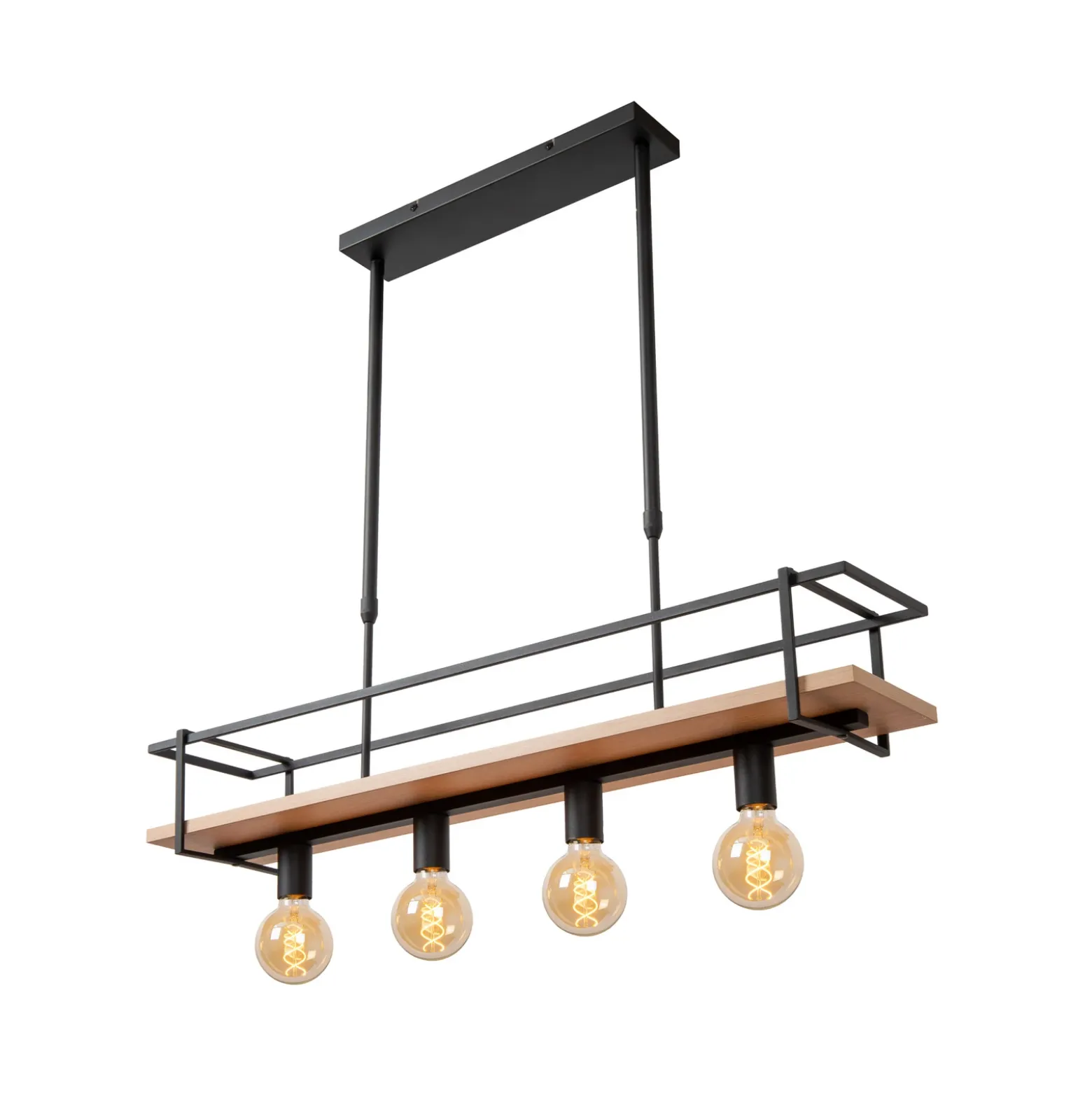 Lámpara colgante Milonga, negra, longitud 100 cm, metal/madera