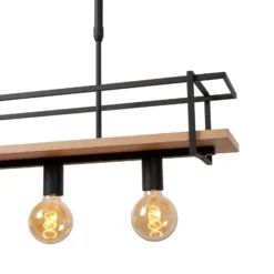 Lámpara colgante Milonga, negra, longitud 100 cm, metal/madera