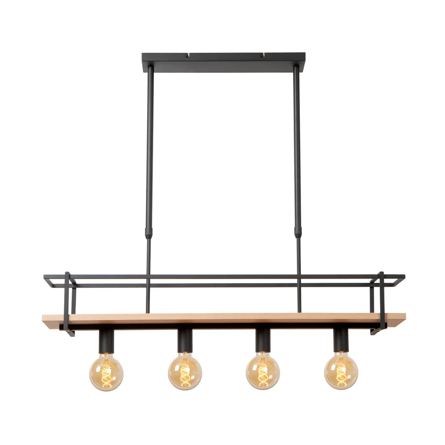 Lámpara colgante Milonga, negra, longitud 100 cm, metal/madera