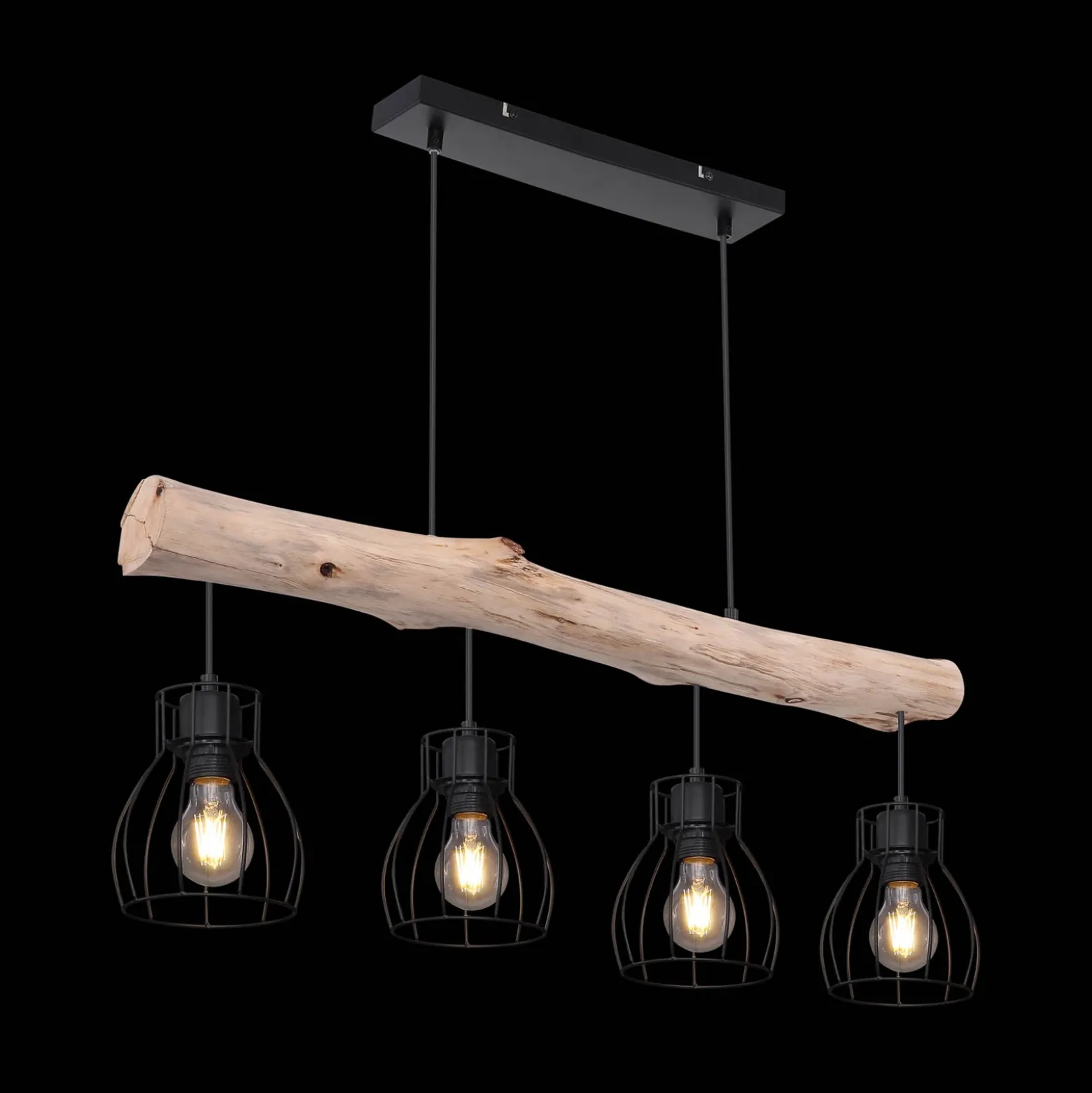 Lámpara colgante Mina, longitud 83 cm, negro/marrón, 4 luces.