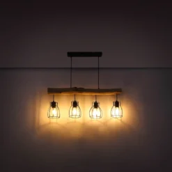 Lámpara colgante Mina, longitud 83 cm, negro/marrón, 4 luces.