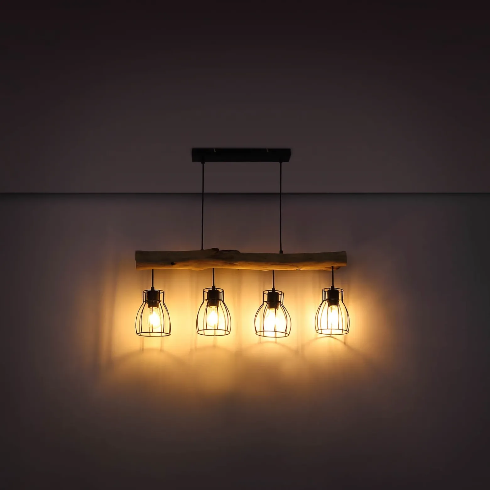 Lámpara colgante Mina, longitud 83 cm, negro/marrón, 4 luces.