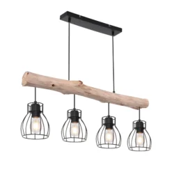 Lámpara colgante Mina, longitud 83 cm, negro/marrón, 4 luces.
