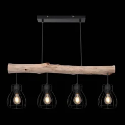 Lámpara colgante Mina, longitud 83 cm, negro/marrón, 4 luces.