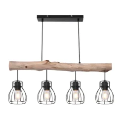 Lámpara colgante Mina, longitud 83 cm, negro/marrón, 4 luces.