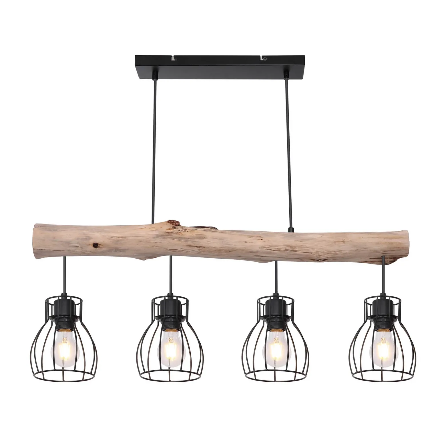 Lámpara colgante Mina, longitud 83 cm, negro/marrón, 4 luces.