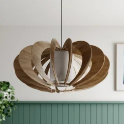 Lámpara colgante Modern A L con láminas de madera, Ø 60 cm