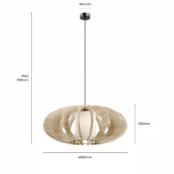 Lámpara colgante Modern A L con láminas de madera, Ø 60 cm