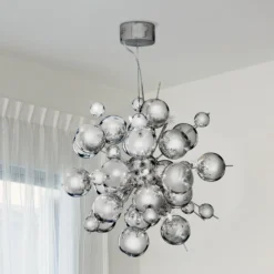 Lámpara colgante Molécula, color cromo, metal, 12 luces, G4