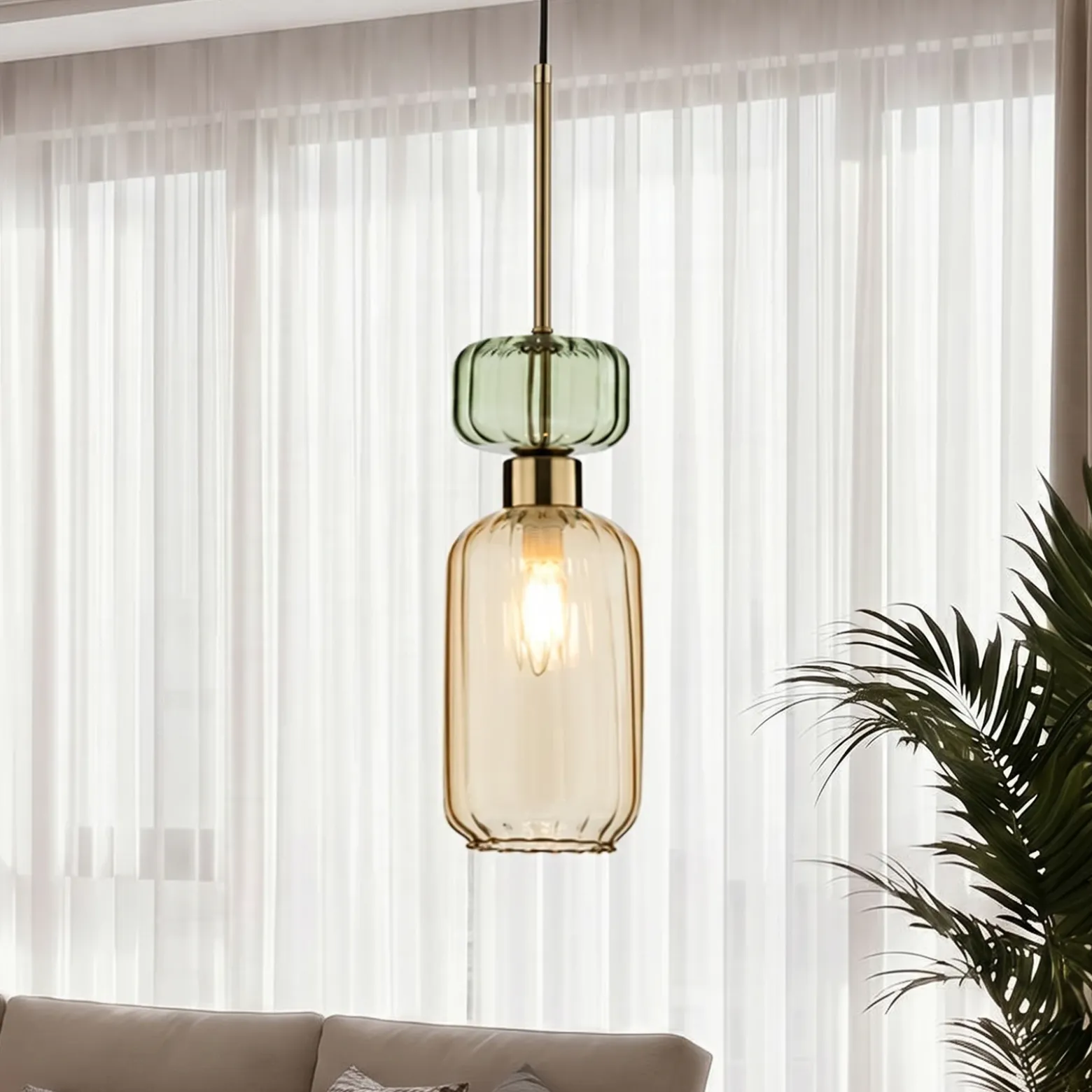 Lámpara colgante Molly, ámbar/dorado, 1 luz, cristal, Ø 12 cm