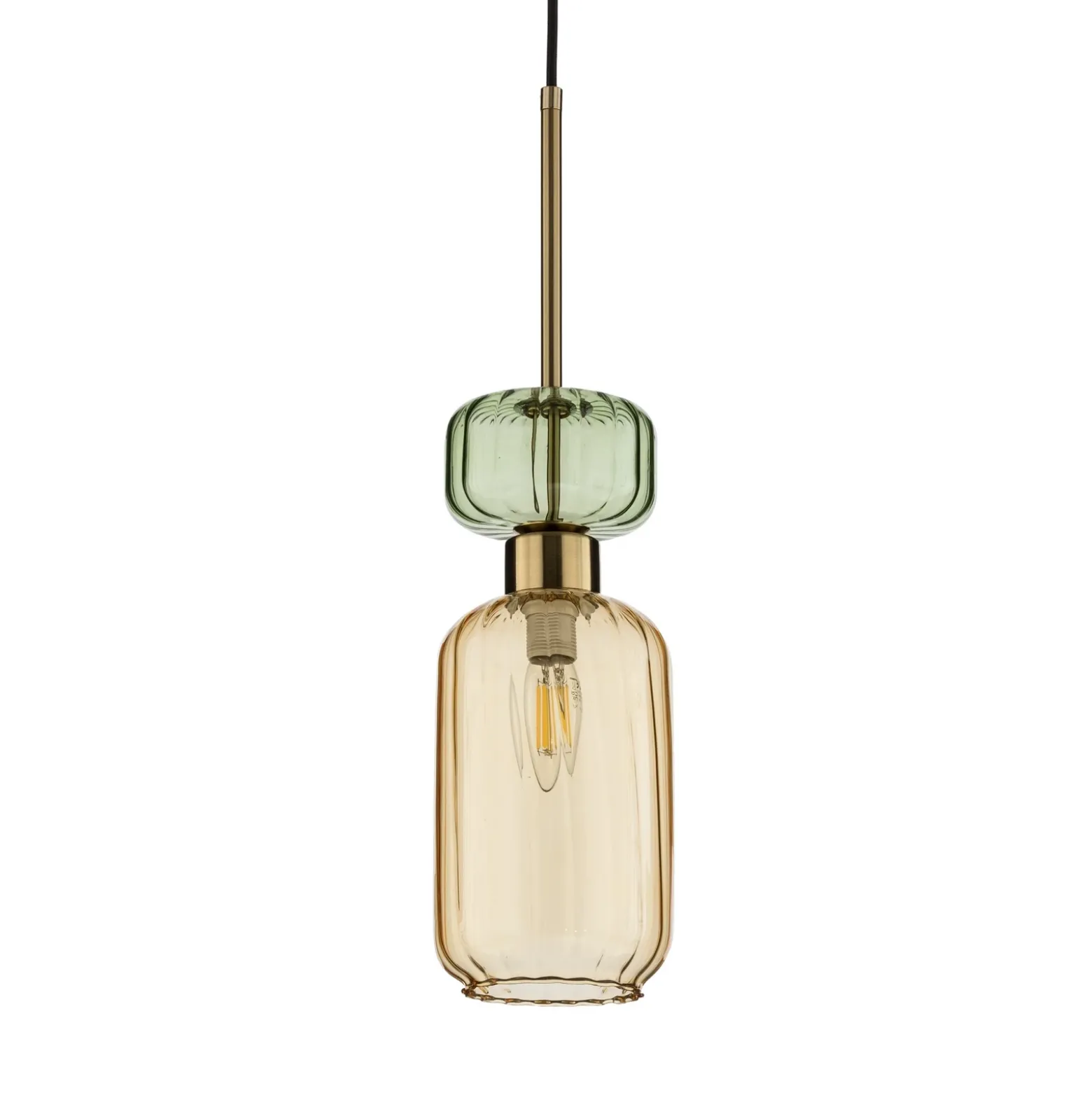 Lámpara colgante Molly, ámbar/dorado, 1 luz, cristal, Ø 12 cm
