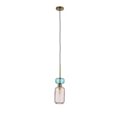 Lámpara colgante Molly, rosa/dorado, 1 luz, cristal, Ø 12 cm