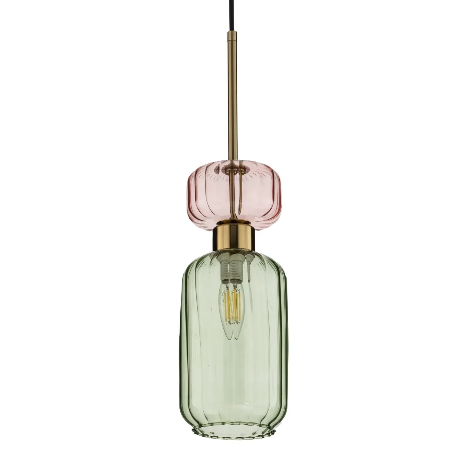 Lámpara colgante Molly, verde/dorado, 1 luz, cristal, Ø 12 cm