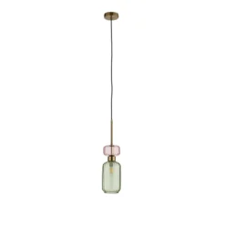 Lámpara colgante Molly, verde/dorado, 1 luz, cristal, Ø 12 cm