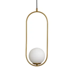Lámpara colgante Mudoni, dorada/blanca, cristal, metal, E27